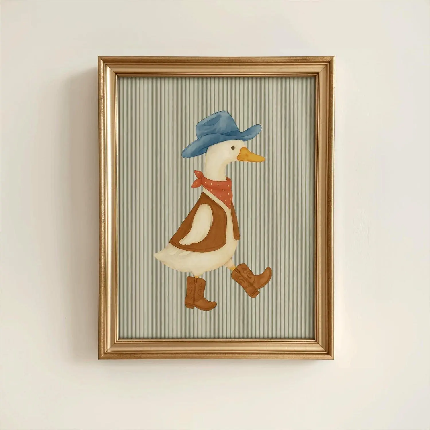 Vintage Cowboy Goose Nursery Wall Art, Toddler Western Theme Download,Striped Baby Boy Nursery Wall Decor,Western Duck Art,Digital