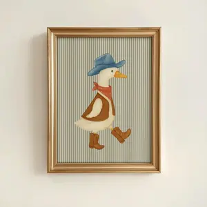 Vintage Cowboy Goose Nursery Wall Art, Toddler Western Theme Download,Striped Baby Boy Nursery Wall Decor,Western Duck Art,Digital