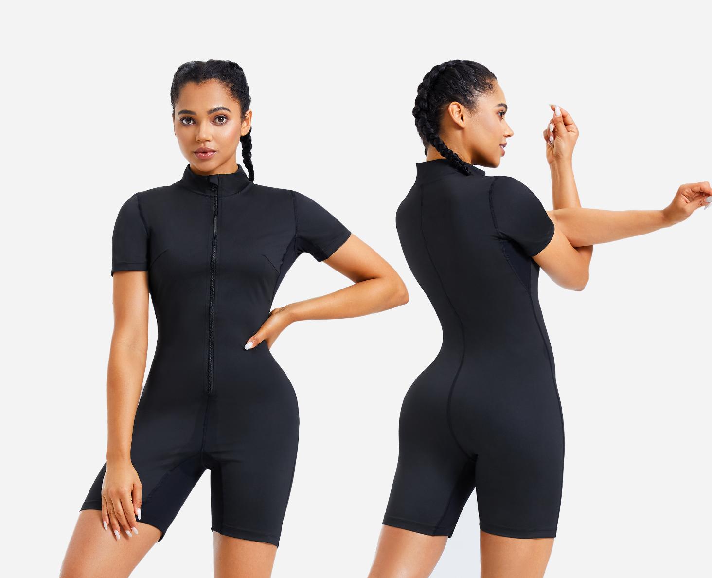 Nebility Women's Coated Athletic Zipper Workout Sweat Sauna Jumpsuit Stylish Activewear Workout Apparel Sporty Comfy Jumpsuit Tummy Control Jumpsuit Sauna Sports Jumpsuit Sports Outfits Stylish Activewear