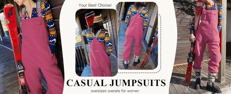 UANEO Women's Sherpa Overall Jumpsuits Pants Fleece Lined Sleeveless Overalls with Adjustable Straps Roomgy Pocket Winter Ski Bib Pants FallFreshness Womenswear