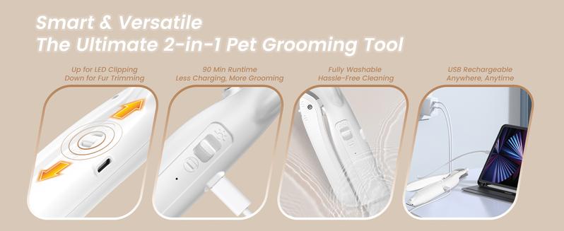 Vankoo 2-in-1 Dog Nail Clipper & Paw Hair Trimmer Kit with LED Light, Pet Paw Trimmer Rechargeable & Waterproof – Small Dog Grooming Clippers– Safe for Dogs & Cats low noise pet shaver Christmas Gift