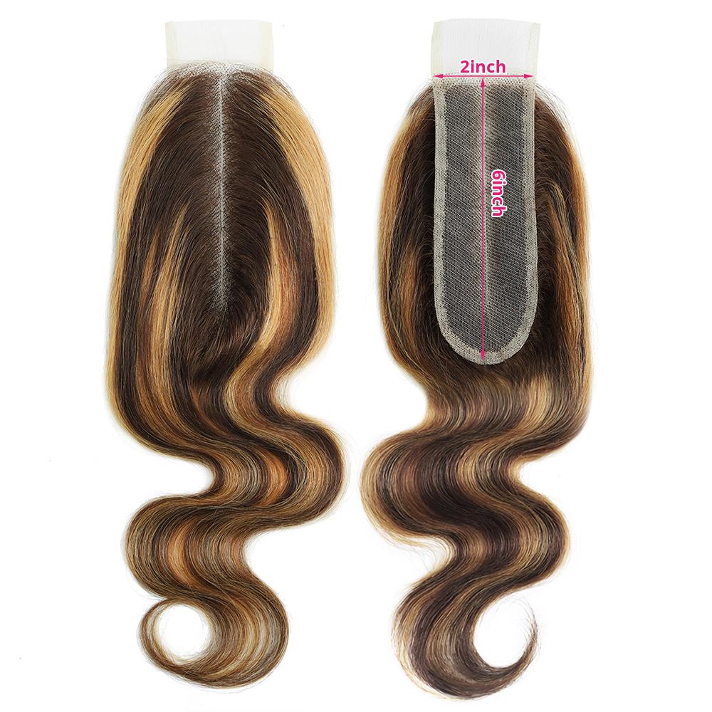 2x6 4x4 5x5 Lace Closure Brown Highlight Body Wave Human Hair Bundles 12-20inch Deep Part Transparent Lace Closure