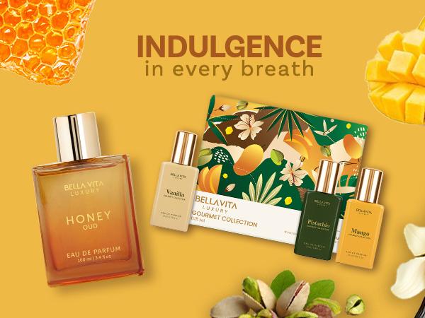 Candy Kiss by BellaVita Luxury | Perfume Combo | Honey Oud EDP 100 ml & Gourmand Collection Gift Set 3x20 ml | Long Lasting Unisex Perfume for Men & Women | Patchouli, Vanilla, Bergamot, Mango & Pistachio Notes | Luxury, Vegan & Cruelty Free Eau De Parfum