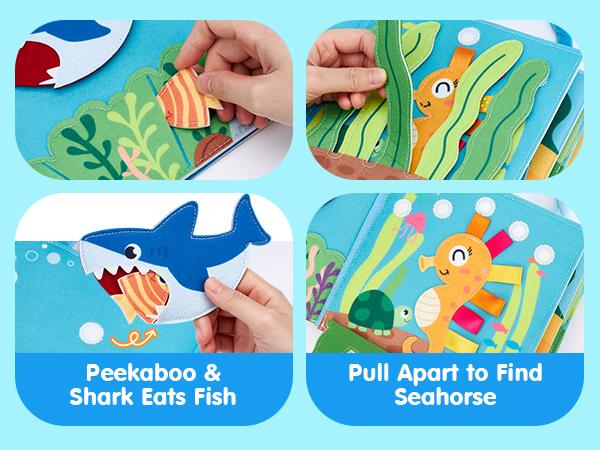 hahaland Ocean Busy Book for Toddlers 1-3, Montessori Toys Sensory Activity Busy Board, Travel Toy for 1 2 3 Year Old Boys Girls, Educational Fine Motor Skills Learning Toy, Toddler Birthday Gift