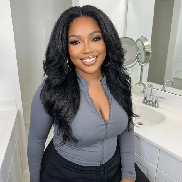 Vshow Layered Cut Blow Out Kinky Straight Human Hair Half Wigs With Drawstring 3 In 1 Kinky Straight Half Wig For Beginners Flip Over Natural Blend Hair Wigs