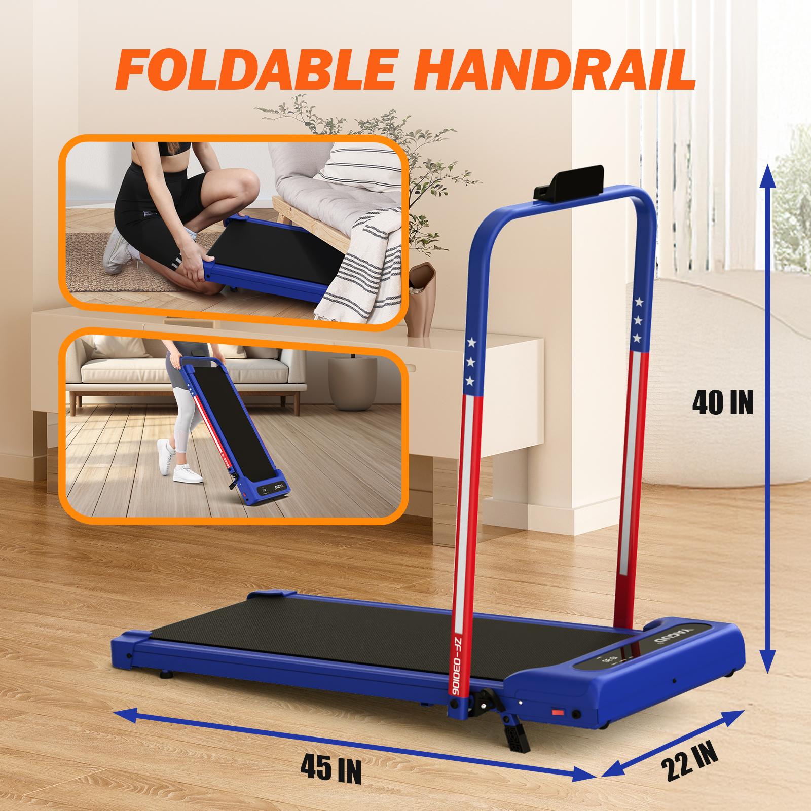 【Stars Stripes】YAGUD Foldable Walking Pad, 265lbs Weight Capacity Spacious Belt Treadmill , Low-Noise Motor, Dual Shock Absorption, Remote Control, Wheels for Easy Moving