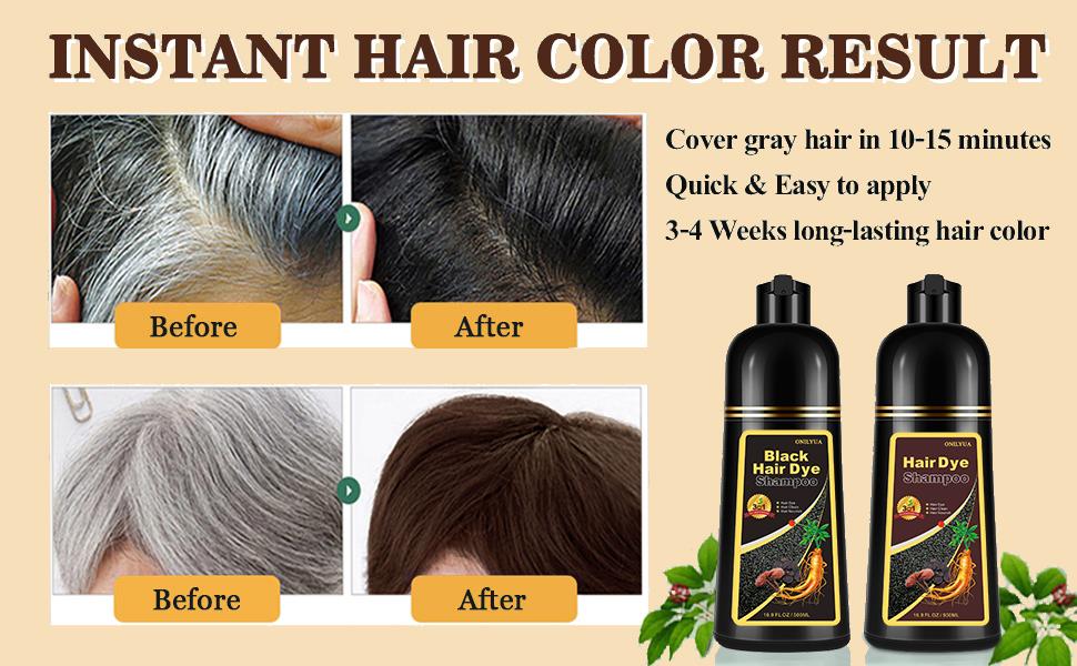 Natural Coffee 3-in-1 Hair Dye Shampoo for Gray Hair, Semi Permanent Instant Hair Color for Women & Men, 100% Gray Hair Coverage with Herbal Ingredients, Safe Natural Champu Para Canas/Shampoo Para Pintar El Cabello, 500ml Haircare Black