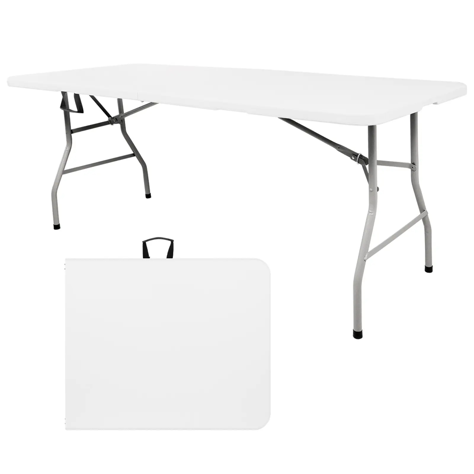 4FT/6FT Plastic Folding Table, Portable Picnic Table Outdoor with Built in Handle & Steel Legs, for Party, Dining, Wedding, Events, Picnic Indoor, Outdoor, Camping, Utility, Folding - 4/6 Foot White