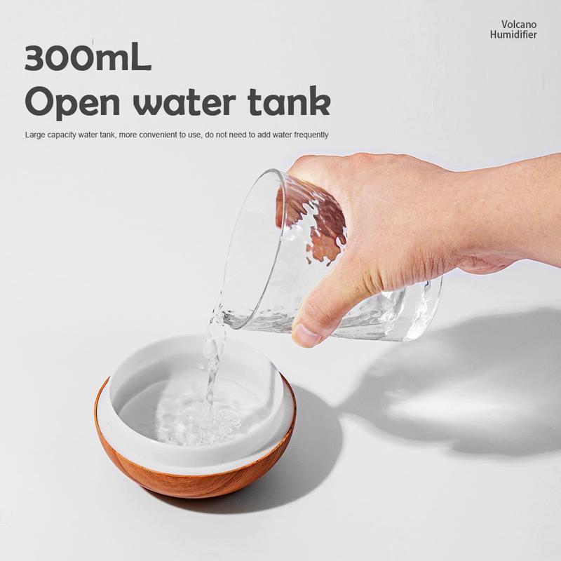 MUNBYN Volcano Air Humidifier 300ml Large Capacity Water Mist Aromatherapy Diffuser USB Desktop Humidifier with 7 Colorful Night Lights