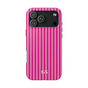 Personalized Pink Phone Case Custom Monogram iPhone Case Aesthetic Pink Striped Phone Case Summer Coastal Phone Case Preppy Phonecase Beachy iphone 17 16 15 14 13 12 11 X and Samsung models. It makes a great holiday gift for friends or family.