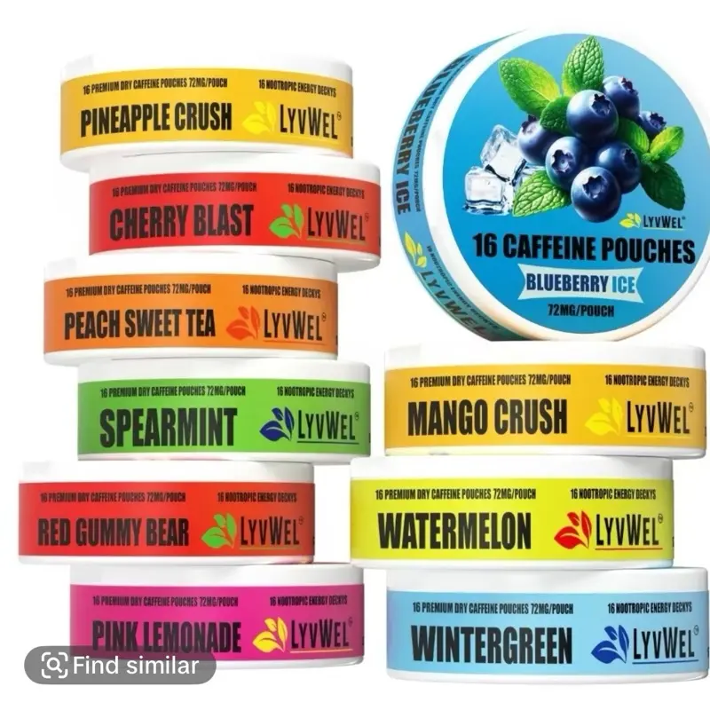 10 PACK CAFFEINATED POUCHES  - Each Jar Contains 16 Pouches, 72mg Caffeine, Natural Lyvwel Flavored Energy Drink Beverage Strawberry Sweet Gel