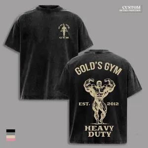Heavy Duty Gold’s Gym Vintage Washed Oversized Workout T-Shirt – Bodybuilding Pump Cover Graphic Tee, Heavyweight Cotton Muscle Training Shirt, Body Fitness Streetwear Summer Outfit Gift Shirt for Gym Lovers