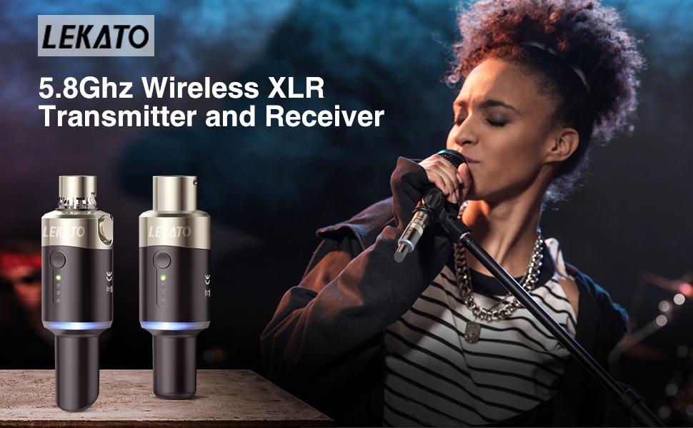 LEKATO MW-1 5.8Ghz PRO Wireless Microphone Transmitter Receiver Set,Plug-on XLR Microphone Wireless System Kit for Dynamic Mic,Audio Mixer,DSLR Camera,PA System,Music Player Guitar Bass Drum Singer Song Maker Voice Video Record Valentine's Day Gift