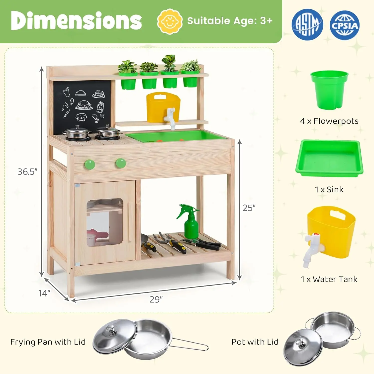 Natural - 4 Planter Pots & Chalkboard