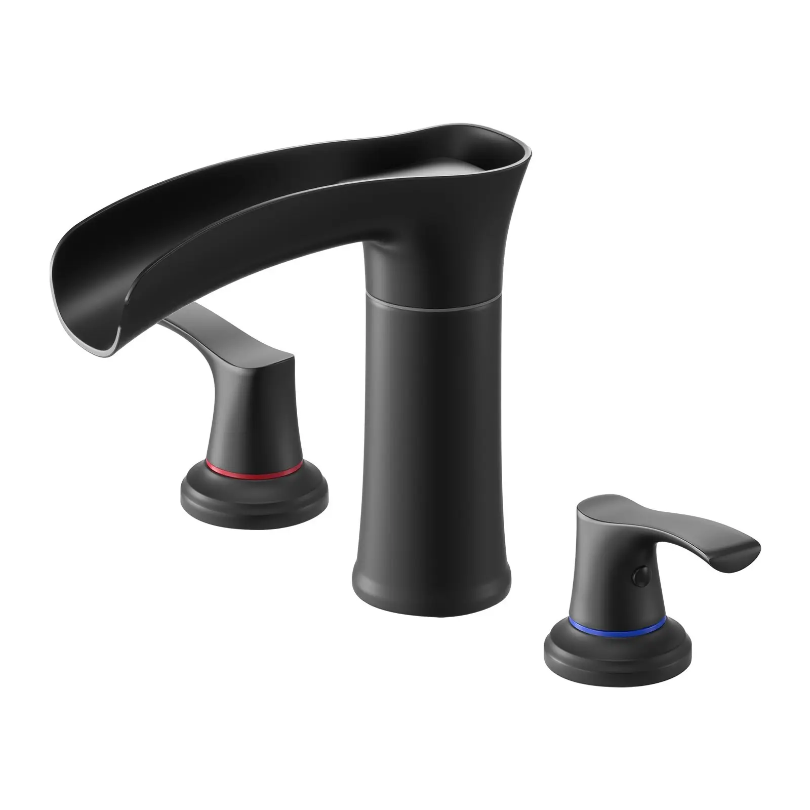 Roman Tub Faucet Waterfall 3-Hole Deck Mount Bathtub Faucet Set with 2 Handles, Zinc Alloy Bathroom Faucets for Pet Washing, Baby Care, and Adult Bathing, Matte Black Finish, Durable Construction, Easy Installation