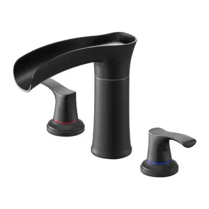 Roman Tub Faucet Waterfall 3-Hole Deck Mount Bathtub Faucet Set with 2 Handles, Zinc Alloy Bathroom Faucets for Pet Washing, Baby Care, and Adult Bathing, Matte Black Finish, Durable Construction, Easy Installation