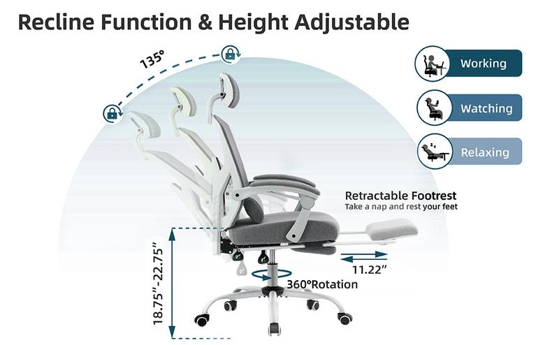 Sweet Furniture S -  Ergonomic Office High Back Computer Chair, Reclining Office Chair with Foot Rest,