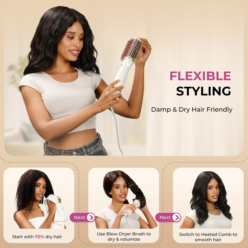 GOMYTH V1 Upgraded 4-in-1 Blow Dryer Brush with Heated Comb - Volumizer Hair Dryer Brush for Hair Drying & Styling, Salon Blowouts, Frizz-Free Shiny Hair, Reduced Heat Damage, Suitable for All Hair Types