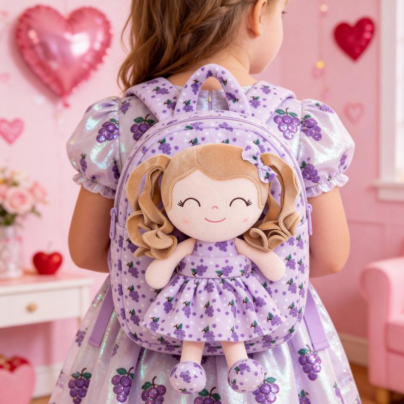 Gloveleya Valentine's Day Gift for Girls, Plush Doll Backpack with Detachable Soft Doll, 2-in-1 Toddler Toy Bag for Age 2-6, Birthday Gift for Little Girl, Pink Fairy Doll Nursery Bag