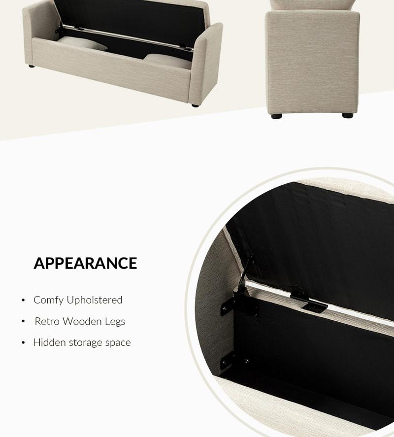 Hulala Benito 59.4" Wide End Of Bed Storage Couch Bench With Two Throw Pillows, Thick Foam Cushions, Comfort and Support, Stylish Storage Solution, Diverse Applicability, Suitable for Seniors to Sit on, Living Room Folding Storage Bench