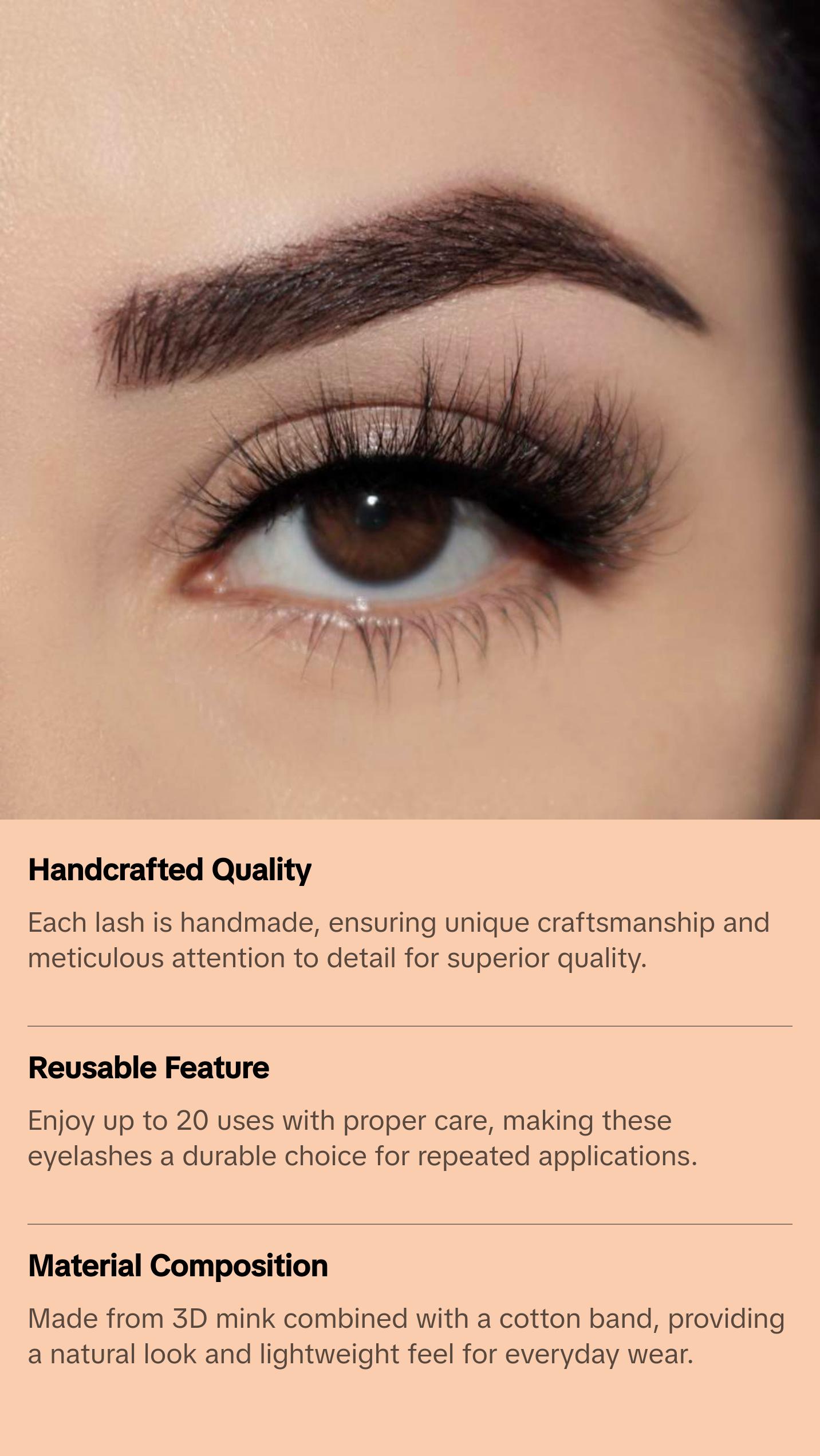 "Xoxo Lash" 3D False Eyelashes, Wispy Effect, Reusable 20 Wears, Lightweight Lash, 1 Pair of Strip Eyelashes (Glue Not Included)