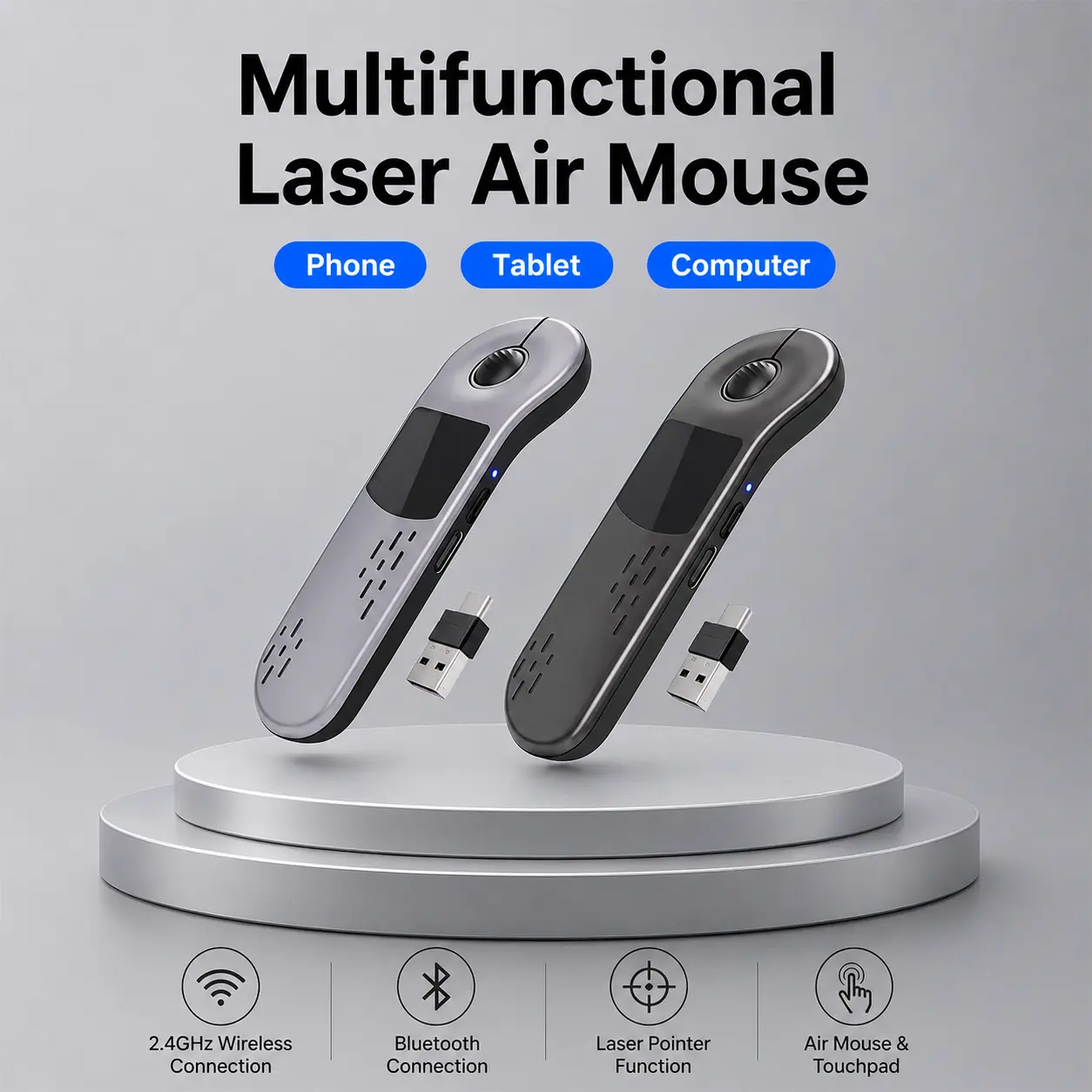 Bluetooth Laser Air Mouse,Wireless Presentation Clicker with Touchpad,  for PowerPoint/Keynote,  Hyperlink and Volume Control / Great for Work, Study, Entertainment and Fitness / fol tik tok, Mac, PC, Laptop Compatible，Portable，Bluetooth+2.4G, Accessories