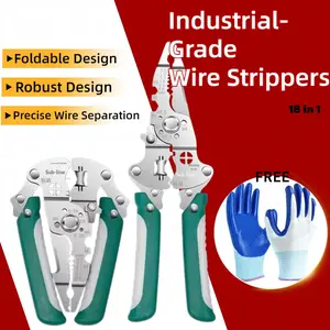 Professional 18-in-1 Foldable Wire Stripper – Heavy Duty Electrician's Multi-Tool for Stripping, Splitting, Cutting, Crimping, and Twisting