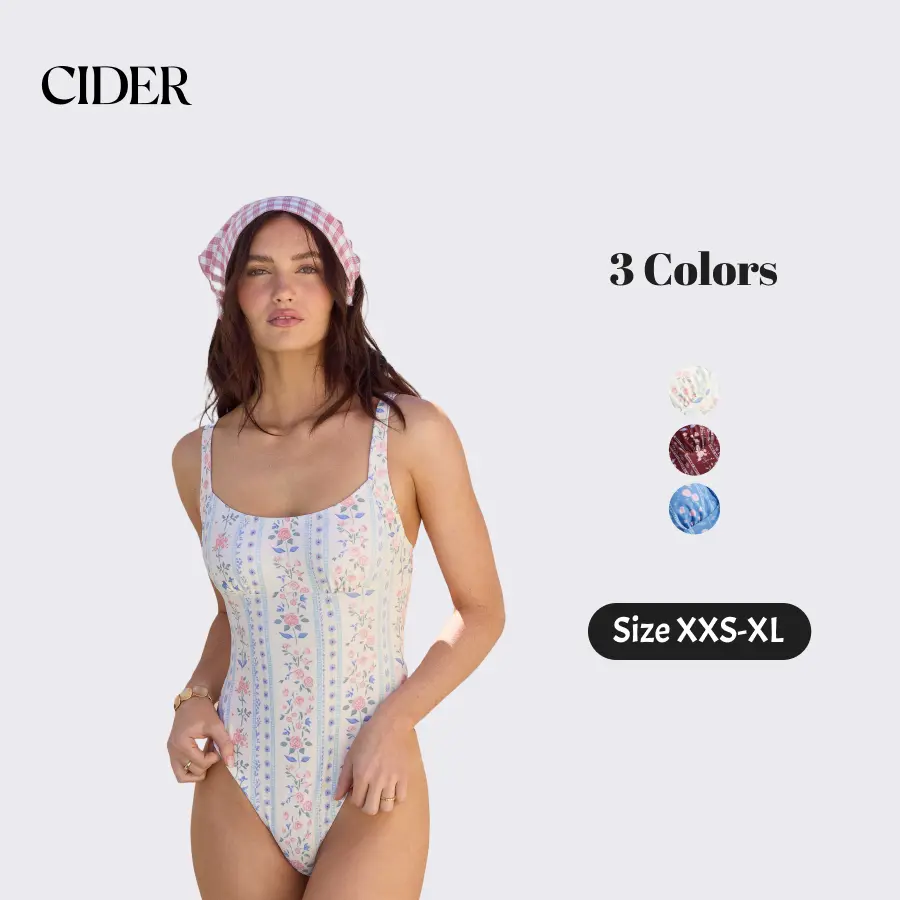 Cider Cute Summer U-Neckline One Piece Swimsuit for Resort Travel, Elegant Floral Bathing Suit, Ladies Tummy Control Swimwear, Beach Party Outfits, Lady Monokini