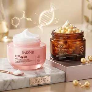 2PCS Collagen Nicotinamide & Vitamin C Capsule Cream Combo Set | Advanced Moisturizing & Firming Formula | Deep Hydrating K-Beauty Facial Care for All Skin Types