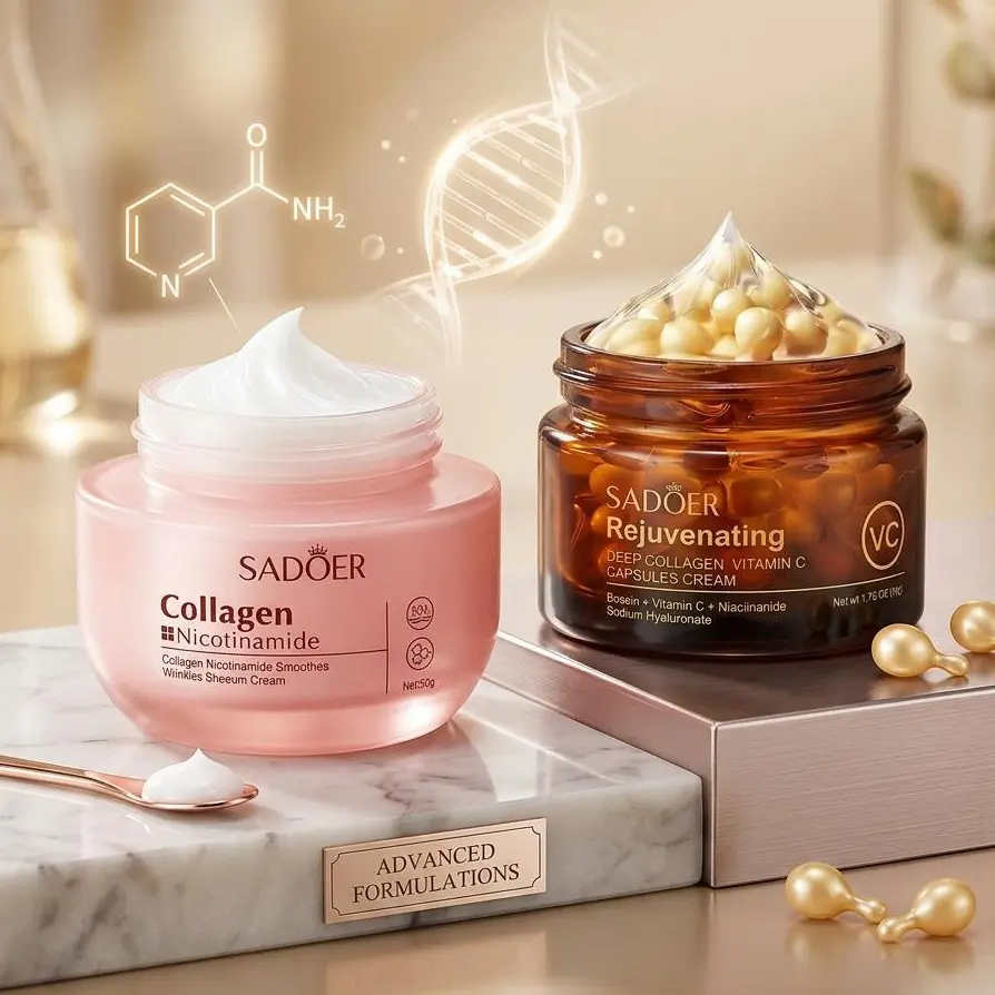 2PCS Collagen Nicotinamide & Vitamin C Capsule Cream Combo Set | Advanced Moisturizing & Firming Formula | Deep Hydrating K-Beauty Facial Care for All Skin Types