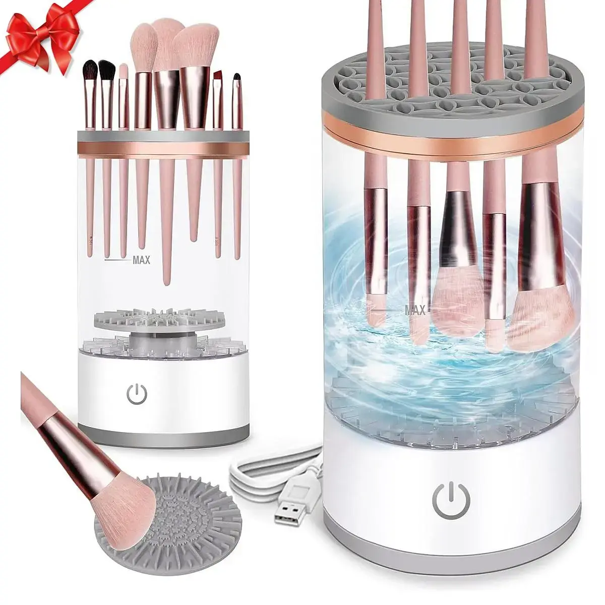 Electric Makeup Brush Cleaner, Portable USB Makeup Brush Cleaner，white makeup brushes，waterproof makeup sealer，lalo gummy bear，anniversary gift，clear makeup bag,Super-fast Electric SpinningCleaner for Most Size Brush，3-in-1 electric makeup brush cleaner