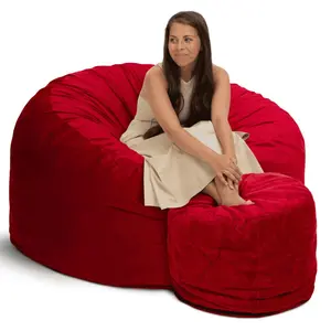 Ultimate Sack 5ft Bean Bag Chair and Footstool, Oversized Lounger, Red Suede