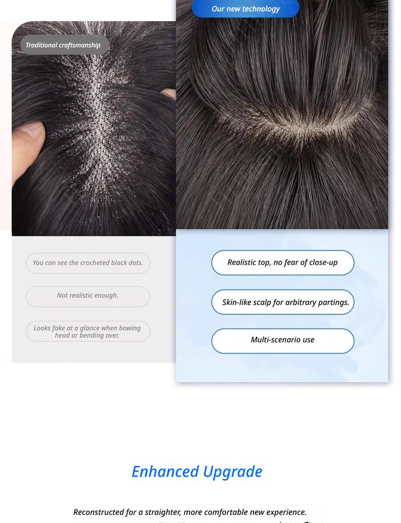 7x11cm V-shaped frontal hairpiece Women's real hair, fully hand-woven, thin bangs.Invisible, seamless, natural, and comfortable.Increase hair volume and cover up thinning hair.Become younger and more stylish.