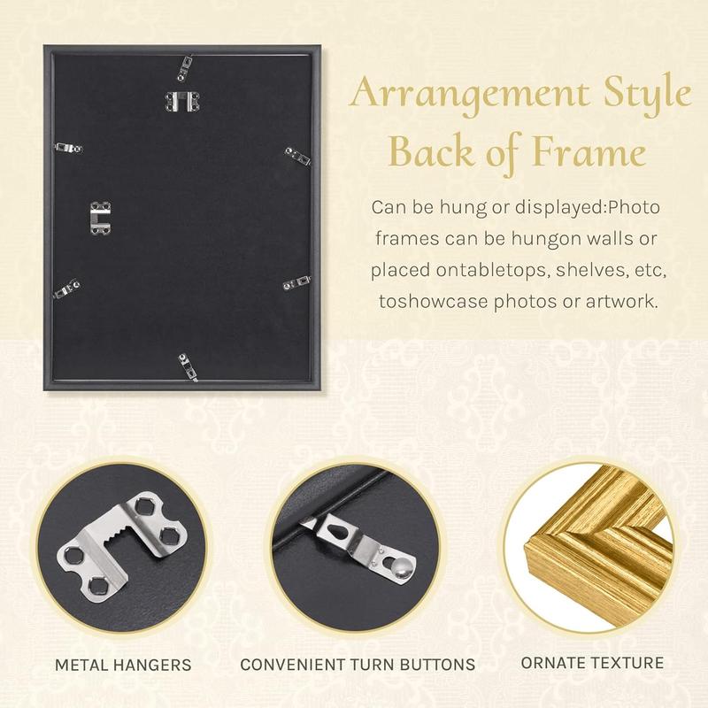 Vintage Picture Frames 11x14, Ornate Wall Picture Frame with Shock-Resistant Acrylic Cover for Residential, Hospitality Design, Exhibition, Christmas