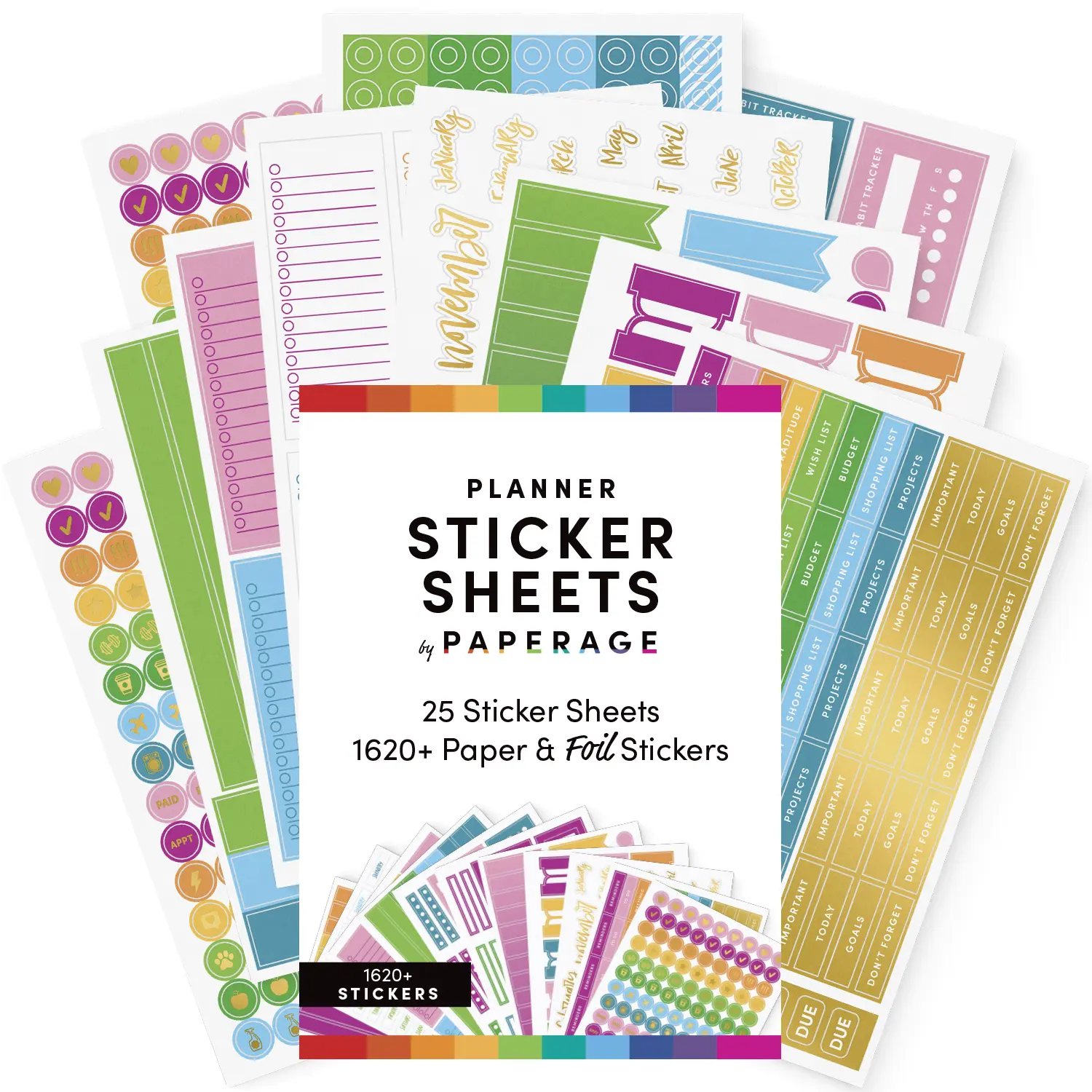 PAPERAGE Planner Sticker Value Pack - Multicolored & Gold Foil Sticker Sheets, Variety for Teacher Planners, Calendars, Journals (Office Stationery for Personal Organising), Scrapbook