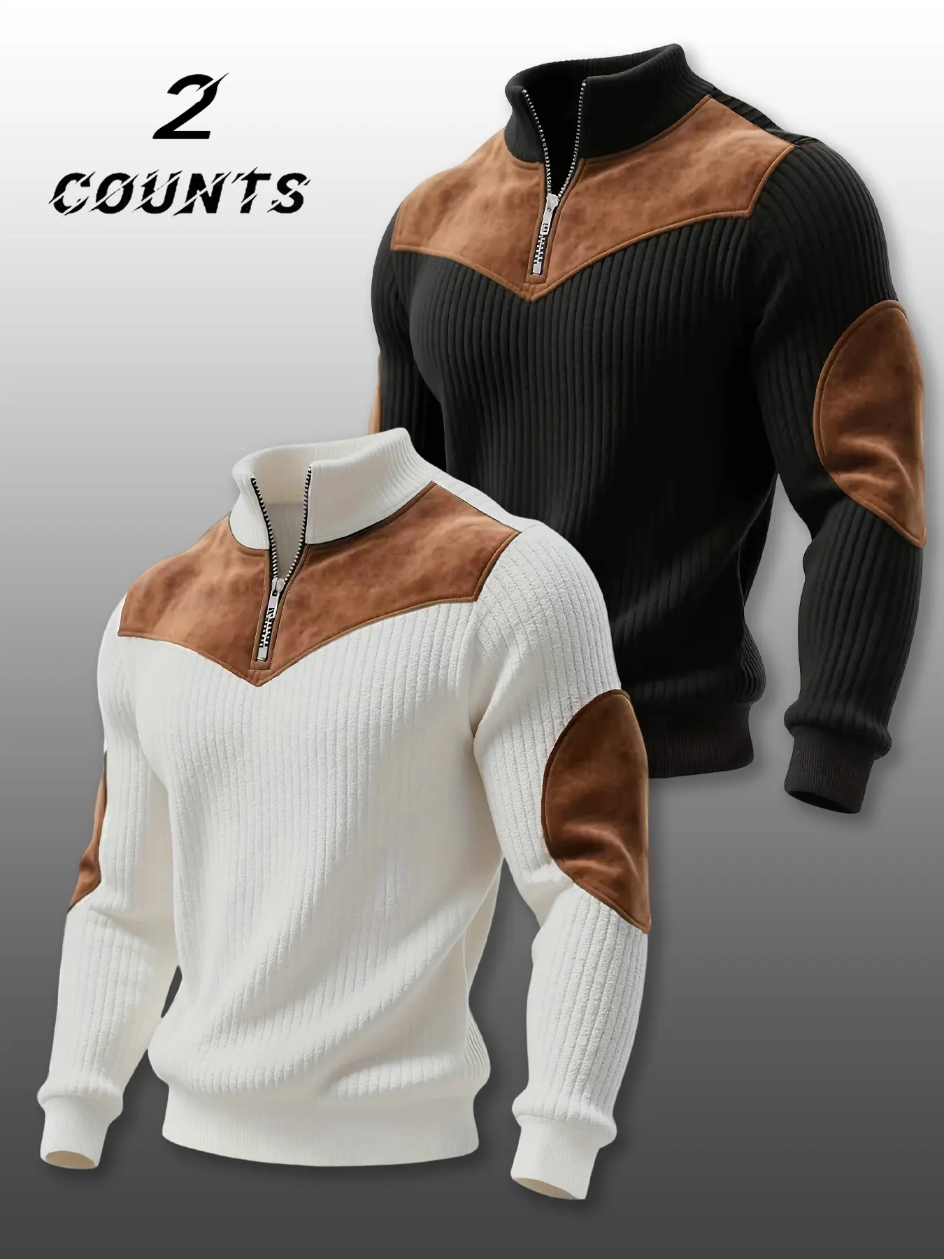 Men's 2-Piece Stand Collar Pullover Sweater Set, Fall & Winter Warm Half Zip Plain Knit Knitwear Vintage Streetwear, Casual Fitted Style, Knitwear Outfits, Knitted Clothes