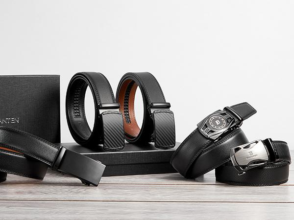 BOSTANTEN | Mens Belt Leather Ratchet Easy Release Belt For Men Dress and Casual with Adjustable Buckle Textured [Fathers Gift]