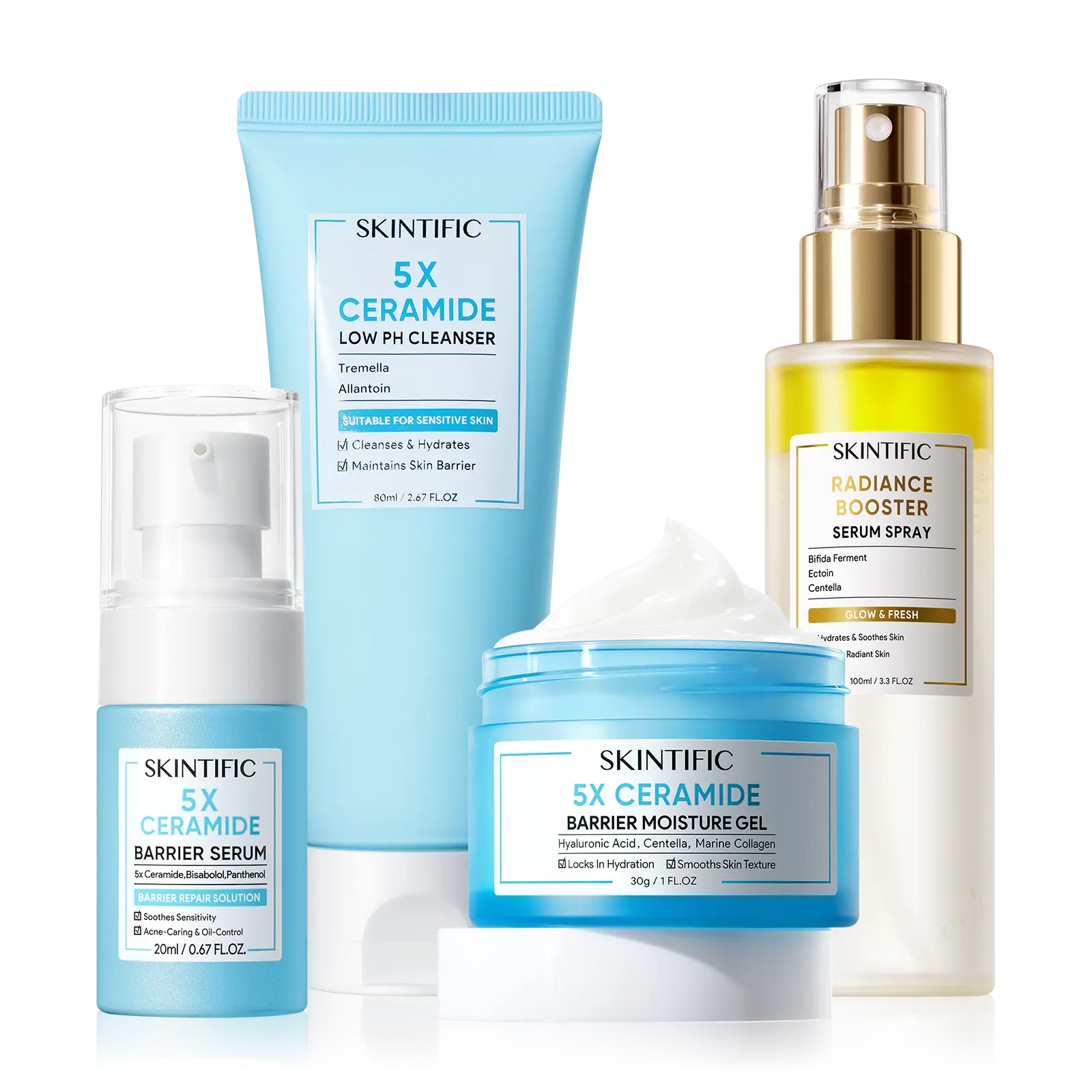 SKINTIFIC Daily Skincare Complete 4pcs Kit – 4 Full-Size Essentials for Balanced Glowing Skin
