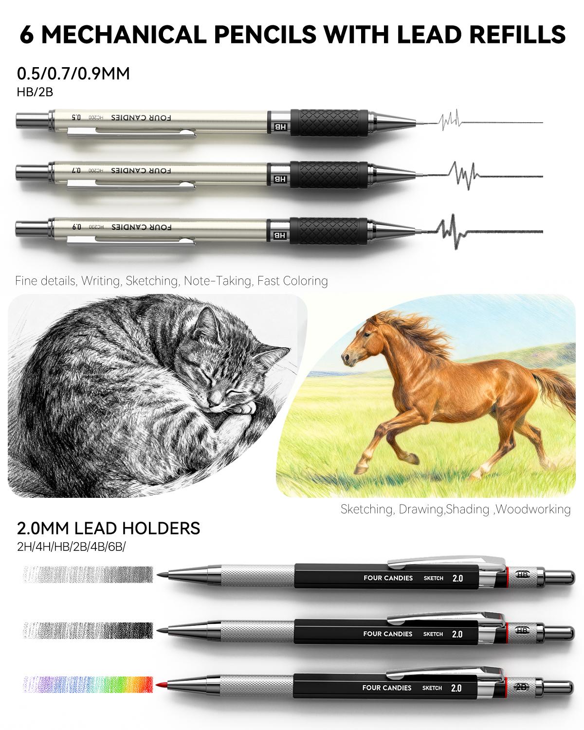 Four Candies 73/52PCS Advanced Art Supplies Drawing Kit with Fineliner Pens, Mechanical Pencils, 3-Color Sketchbook, Charcoal Sticks,Pastels for Sketching Drawing Comics Gifts for Professionals Artists