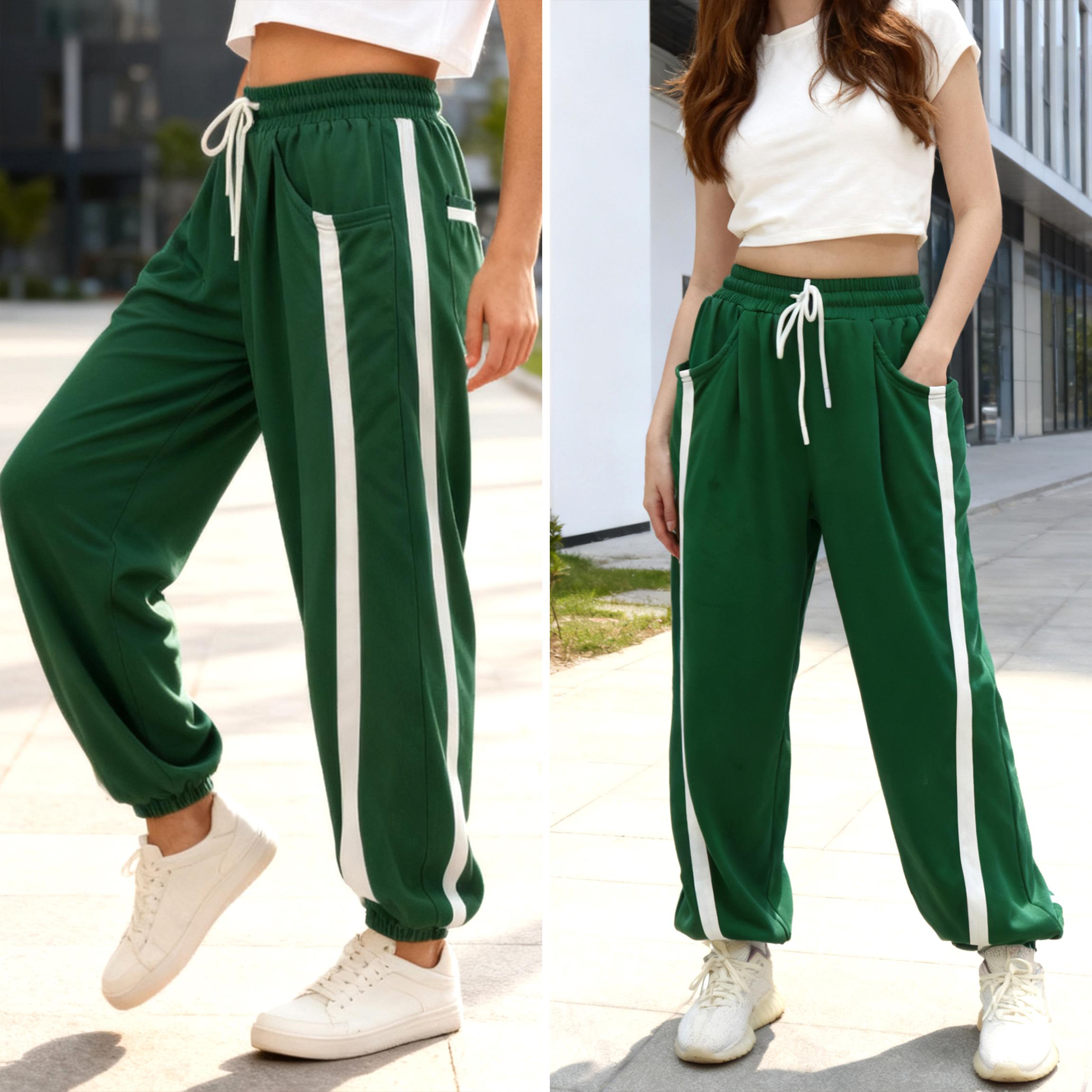 Buenoble Women's Casual Colorblock Stripe Sweatpants Loose Fit Joggers with Elastic Waist Pockets
