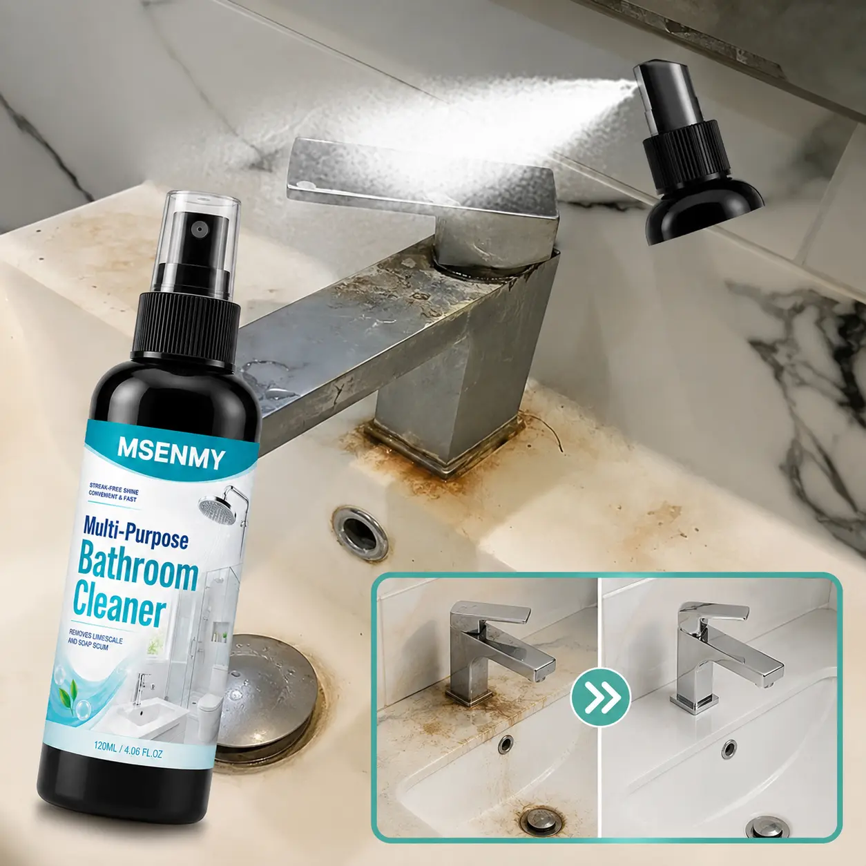 Bathtub renovation cleaner, scale remover, multi-purpose cleaner, floor tile and ceramic tile cleaner, large capacity, multiple uses, bathroom floor scale remover, suitable for multiple areas in the bathroom