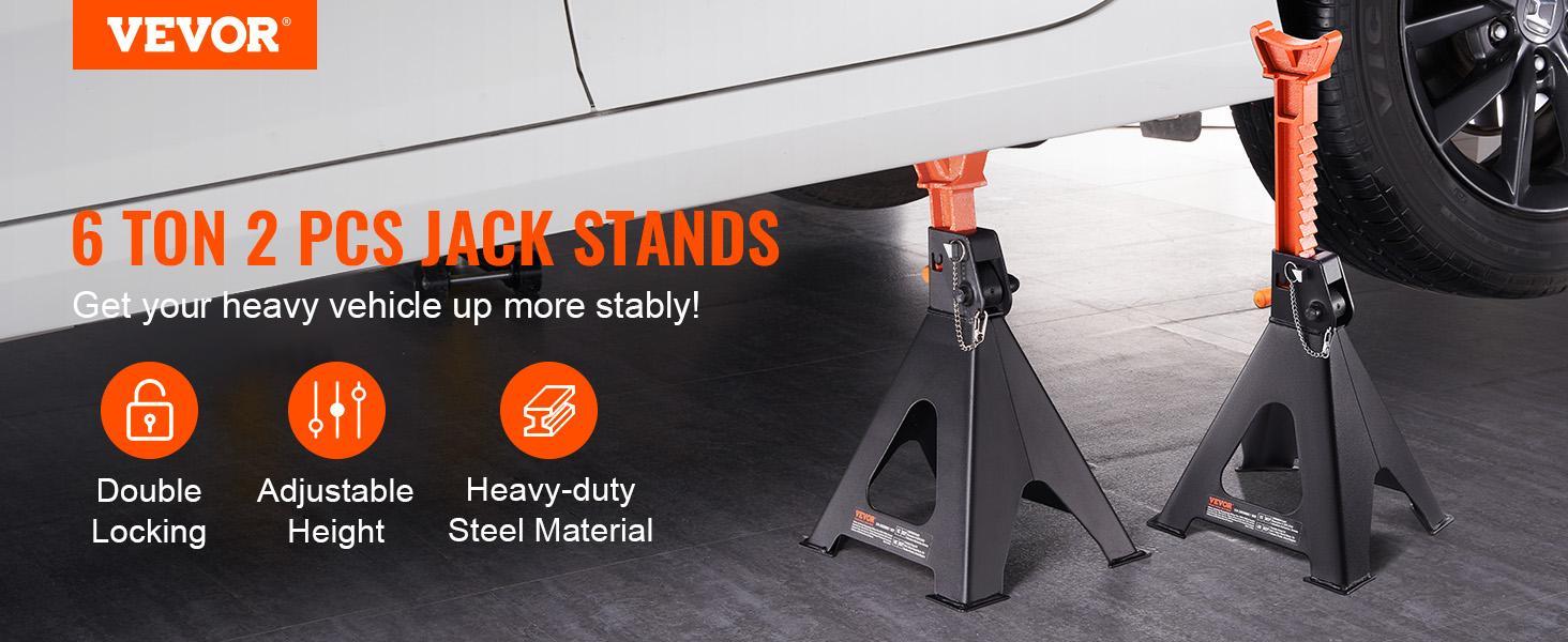 VEVOR Jack Stands, 6 Ton (13,000 lbs) Capacity Car Jack Stands Double Locking, 14.2 -23 inch Adjustable Height, for lifting SUV, Pickup Truck, Car and UTV/ATV, Red, 1 Pair