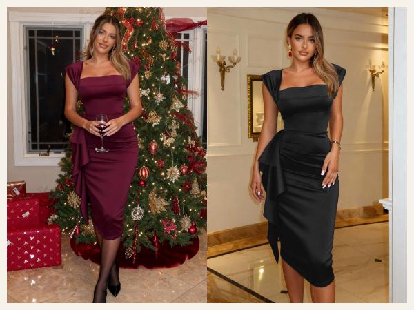 CurvySweet Women's Elegant Sleeveless Bodycon Formal Evening Midi Sheath Dress with Built-in Bra and Square Neck SpringStatements