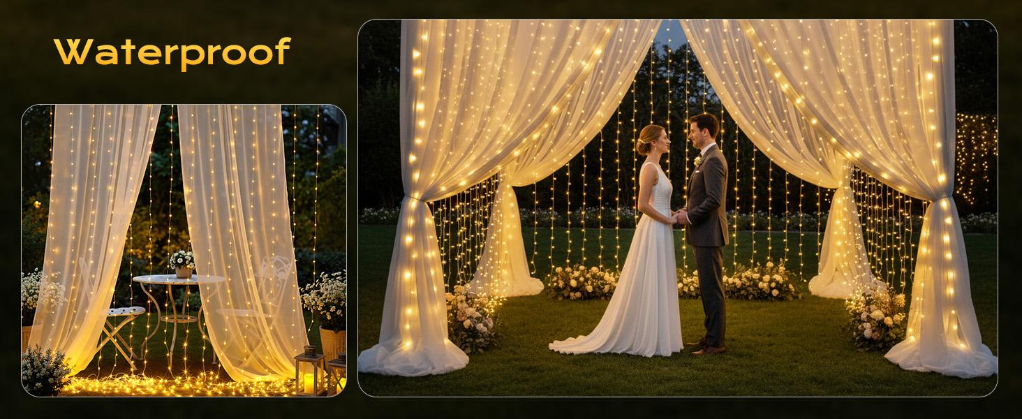 Brightown 300 LED Curtain Lights, 9.8 FT Plug in Fairy Lights for Bedroom, 8 Lighting Modes, Christmas Hanging Lights for Window Backdrop Wall Wedding Party Birthday Christmas Decoration, Warm White