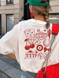 Short Sleeves, WELCOME LAS VEGAS NEVADA, 777 Women'S Casual Trendy T-Shirt, Short-Sleeve Round Neck Leisure Top, Suitable for Summer And Spring, Women'S Clothing