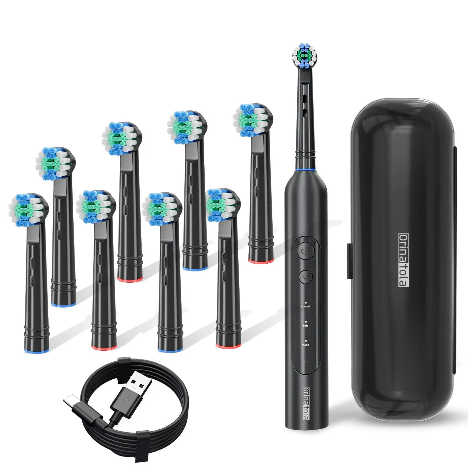 Electric Toothbrush with 8 Counts Brush Heads, 1 Box USB Rechargeable Waterproof Rotating Toothbrush with 3 Cleaning Modes, Oral Care Product for Adults, Cordless Toothbrushes