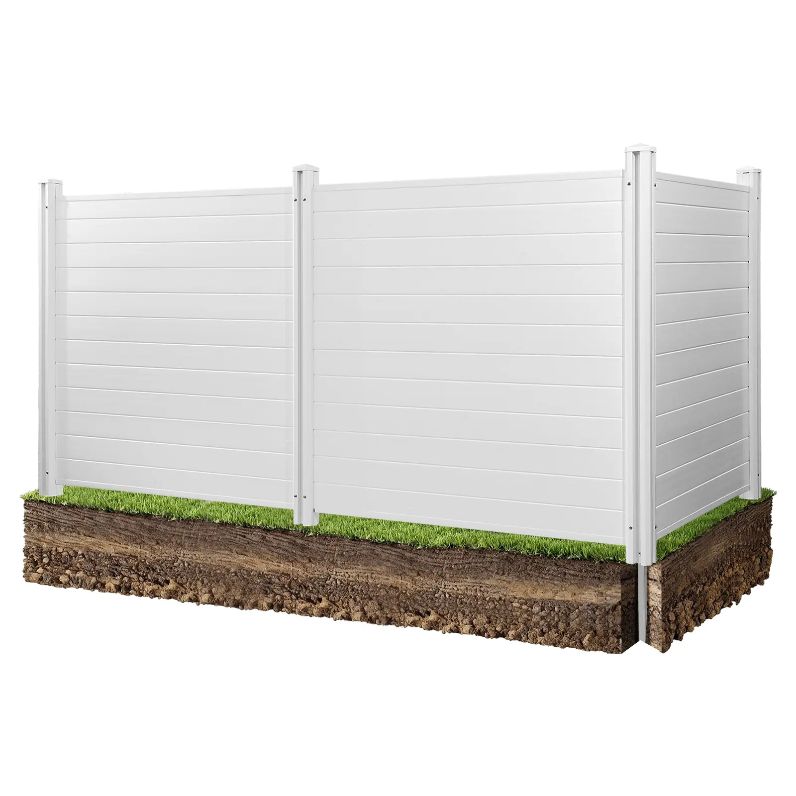 【SummerFinds】VEVOR 3 Panels Outdoor Privacy Screen, 50 x 50 in Air Conditioner Fence with 27.6 in Ground Stakes, Pool Equipment Enclosure, Horizontal Vinyl Privacy Fence, Ideal for Trash Can and A/C Units, White, Patio Decor Privacy