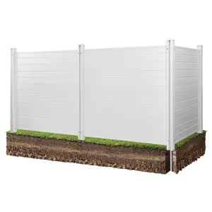 VEVOR 3 Panels Outdoor Privacy Screen, 50 x 50 in Air Conditioner Fence with 27.6 in Ground Stakes, Pool Equipment Enclosure, Horizontal Vinyl Privacy Fence, Ideal for Trash Can and A/C Units, White