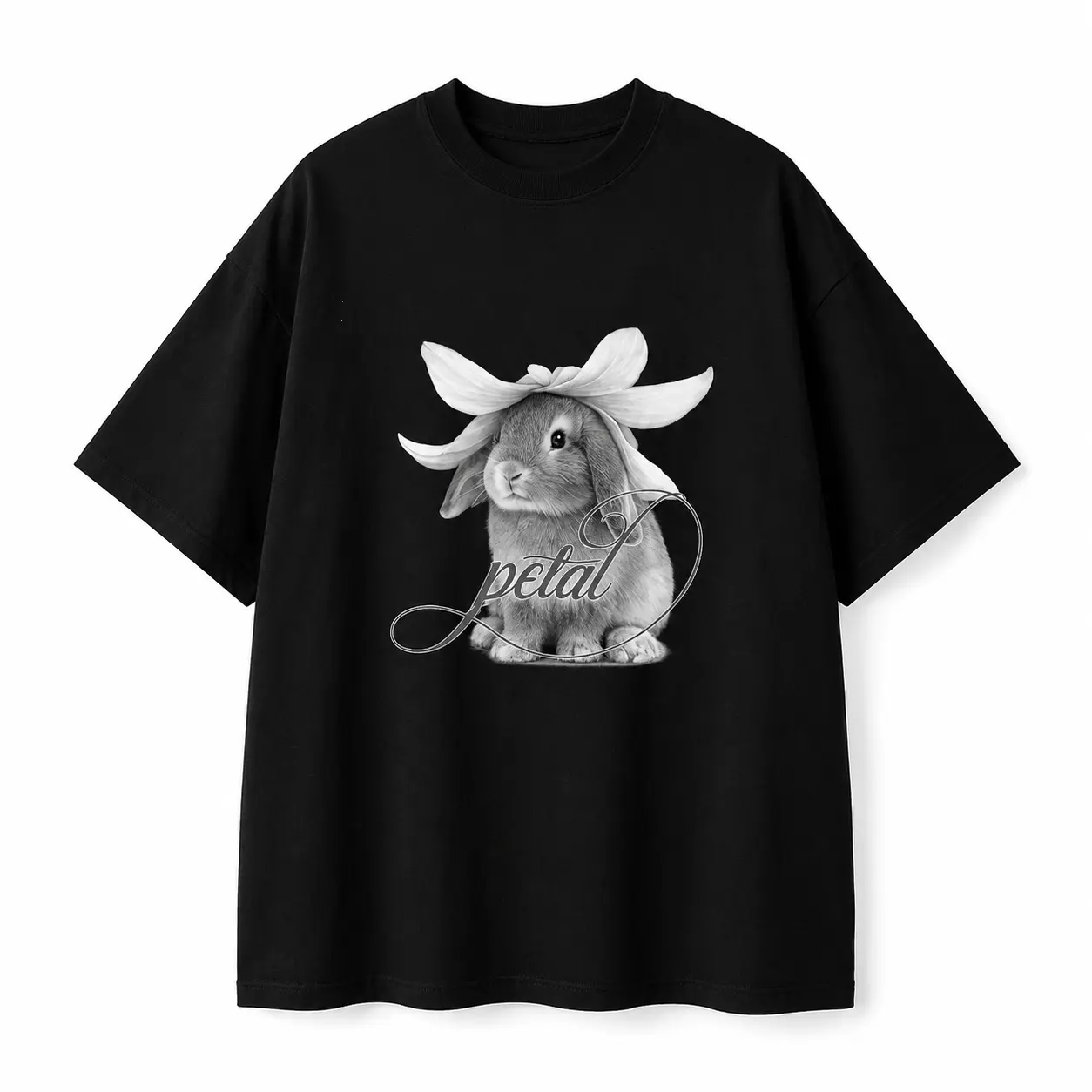 Women's Round Neck Shortsleeve Bunny Print T-Shirt - Unisex Cut, Pop Aesthetic, Dreamy Everyday Fabric Top