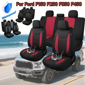 For Ford F150 F250 F350 F450 2009-2023 Waterproof Car Seat Cover Full Set, Neoprene 5 Seats Covers Set or 2 Front Seats Covers for Cars, Premium Seat Liner Machine Washable For All Seasons, Back Split Bench With Three Zippers Compatible Car Interior Cover